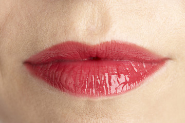 Extreme Close-Up Of Middle Aged Woman's Lips