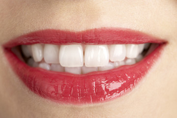 Extreme Close-Up Of Middle Aged Woman's Lips