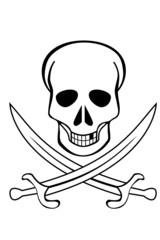 A Skull and crossed swords on white background