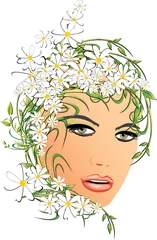 Crédence de cuisine en verre imprimé Femme fleurs Portrait abstrait de belle femme à la camomille. Vecteur