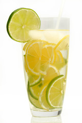 Cocktail with lemon, lime and ice