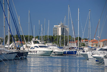 Mooring boats in the town of Vodice, Croatia.