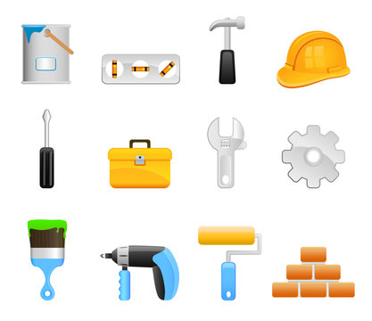 construction tools icon set vector