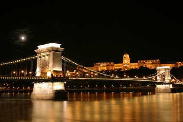 Chain Bridge by night, Budapest, Hungary
