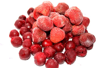 Frozen berries of cherry and strawberry