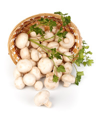 Fresh mushrooms in a basket