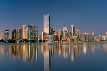 miami florida bayfront city skyline at dusk 2009