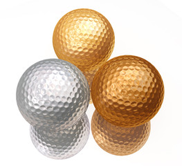 bronze, silver, gold golf balls