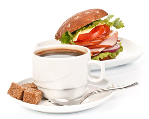 Ham sandwich and coffee