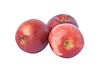 Three red apples isolated on white background
