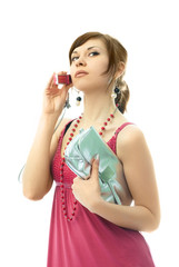 Naklejka premium beautiful glamorous woman talking on the cellphone