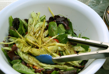 Gourmet Salad with fresh vegetables in white bowl
