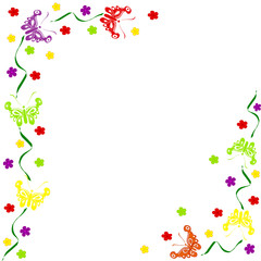 Floral background with butterfly and ribbon frame