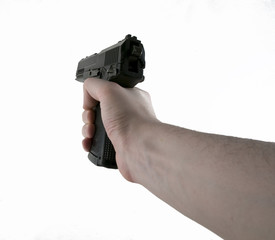 Hand Holding Aiming Slingshot Black Pistol