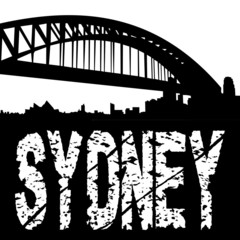 Sydney bridge with grunge text