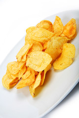 Potato salt chips isolated on white background