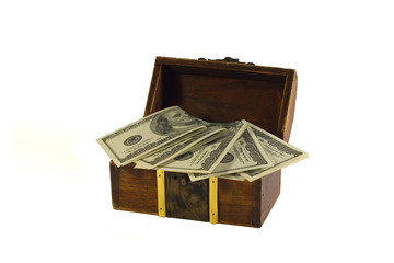full of dollars chest isolated on white