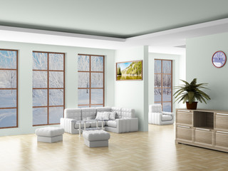 Interior of a living room. 3D image.