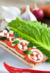 Crispbread with vegetables, health food