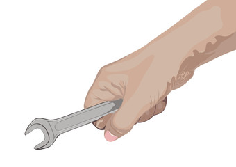 Hand with a spanner,as a symbol of repair, assembly