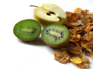 apple muesli and kiwi isolated
