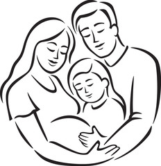 Family with Girl (Line Art)