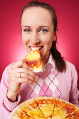 hungry girl with tasty pizza