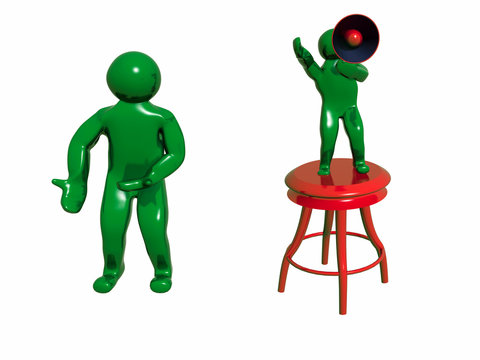 Small and big 3D mans with megaphone