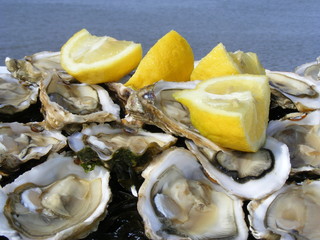 Un plateau d'huîtres ouvertes
