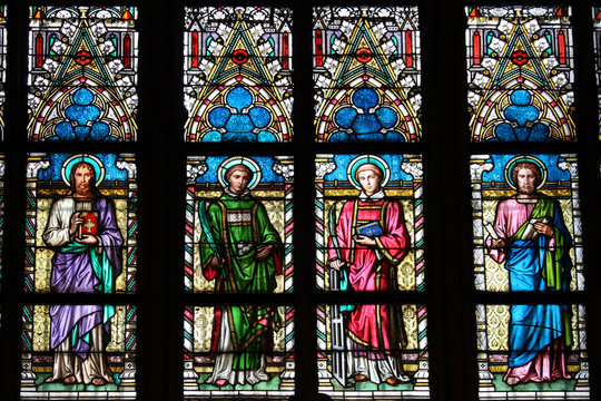 Stained-glass window in St.Vitus cathedral in Prague
