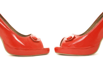 Red shoes with reflection