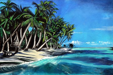 Panele Szklane Podświetlane  Malowanie raju na wyspie