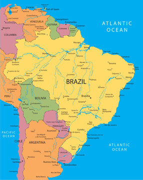 Brazil vector map with the main cities.