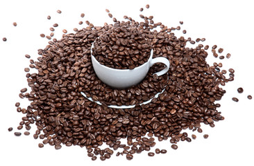 too much coffee in a cup isolated over a white background