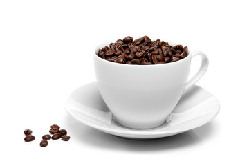 cup of coffee beans isolated over a white background