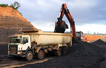 Coal loading at open mining site