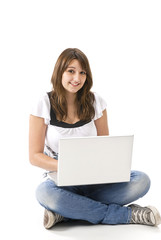 Naklejka premium Schülerin mit Laptop