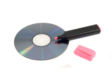 cd (dvd) disc with fountain-pen isolated on white