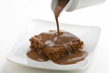 hot chocolate brownie with walnuts and vanilla