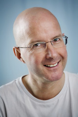 happy bald man