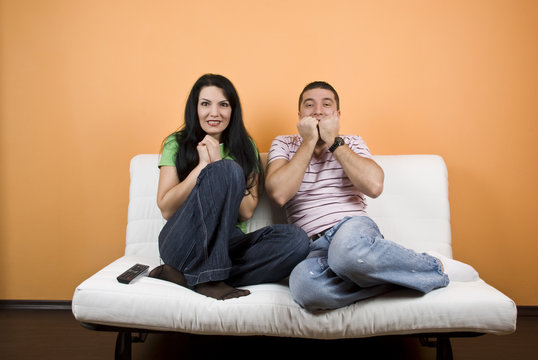 Couple Watching  TV A Scary Movie