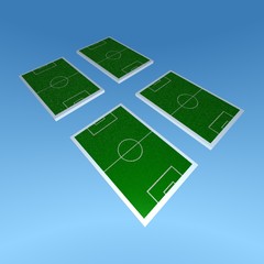 four 3d soccer fields