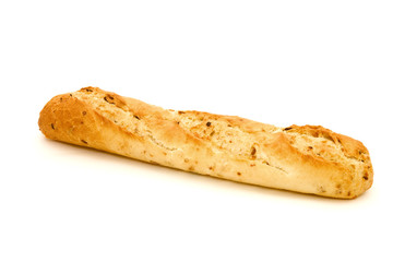 Long loaf. French bread on a white background