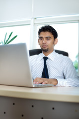 Male executive working on laptop