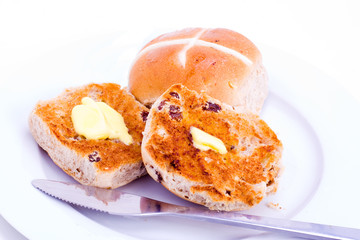 Buttered hot cross buns