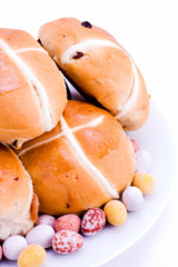 Hot cross buns with easter eggs