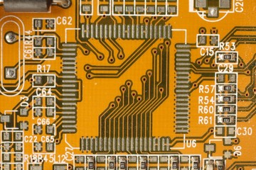 Yellow electronic board, a part of computer