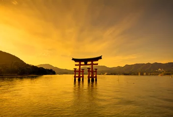 Selbstklebende Fototapete Japan Unesco world heritage shrine gate at sunset