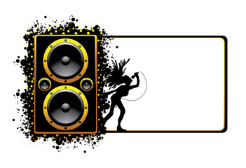 music illustration with grunge, silhouette and speaker