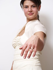 Bride showing the wedding ring